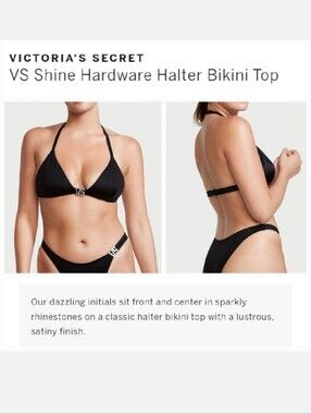 Victoria's secret very sexy VS shine hardware halter bikini swim top LARGE BLACK